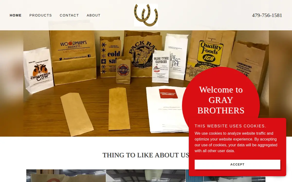 Homepage of Gray Brothers Bag, INC.