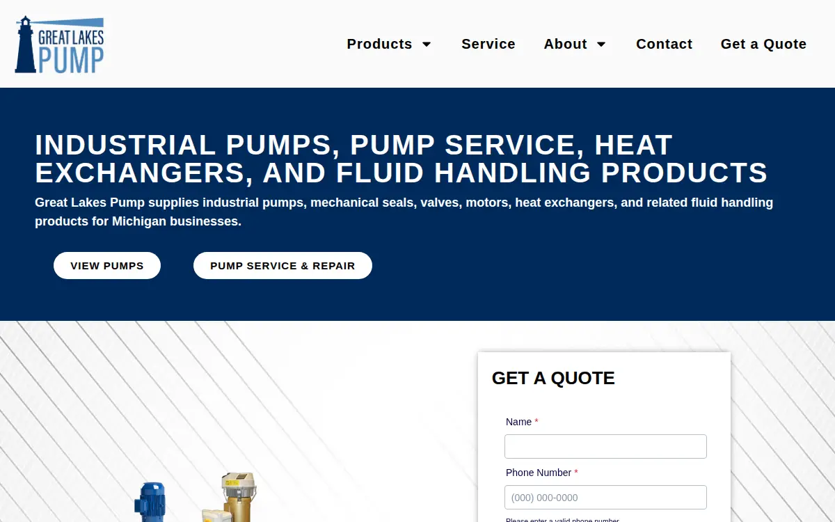 Homepage of Great Lakes Pump & Supply Company