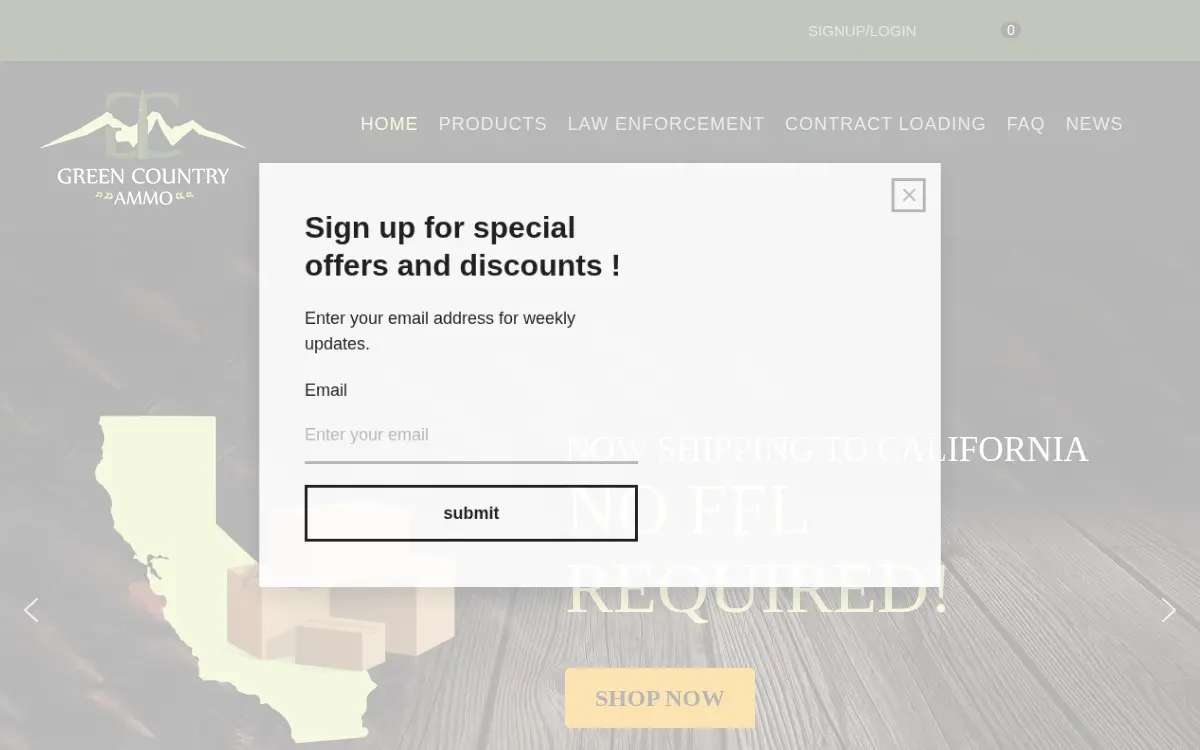 Homepage of Green Country Ammunition LLC