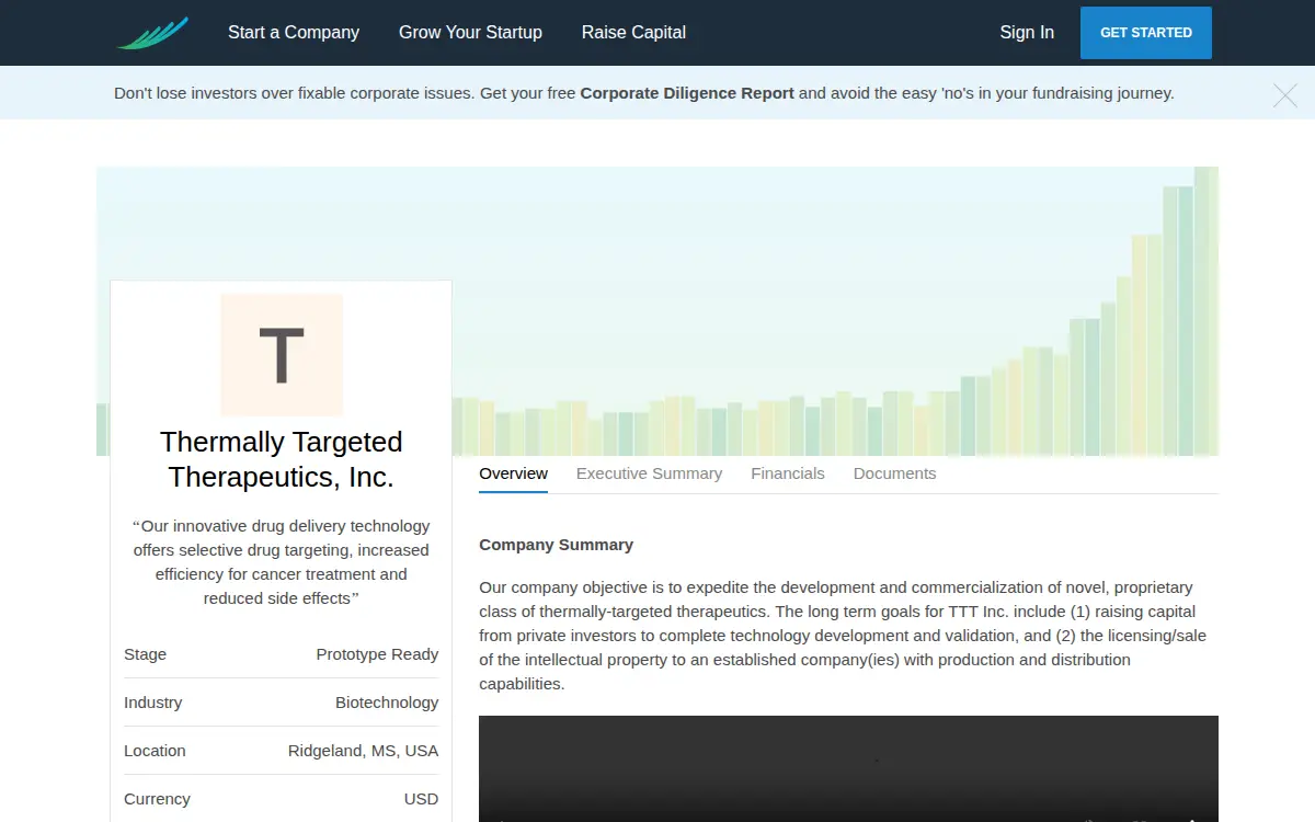 Homepage of Thermally Targeted Therapeutics, Incorporated