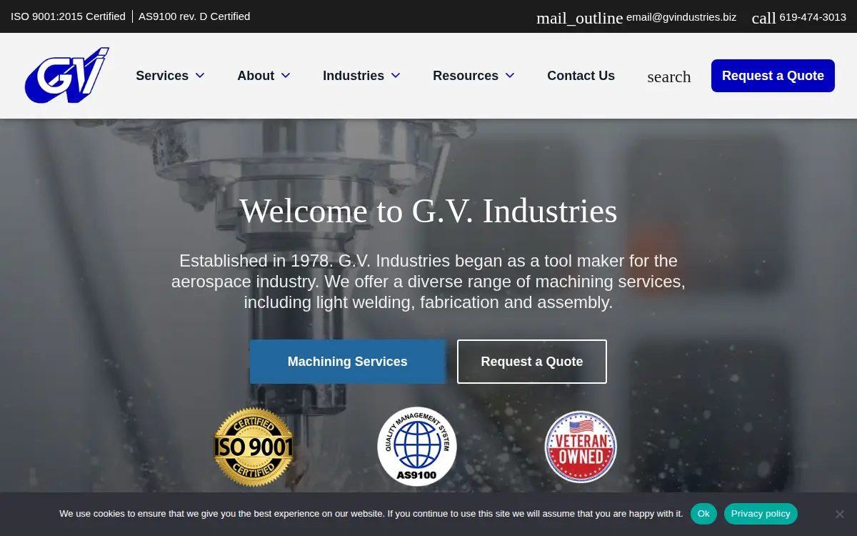 Homepage of G. V. Industries, INC