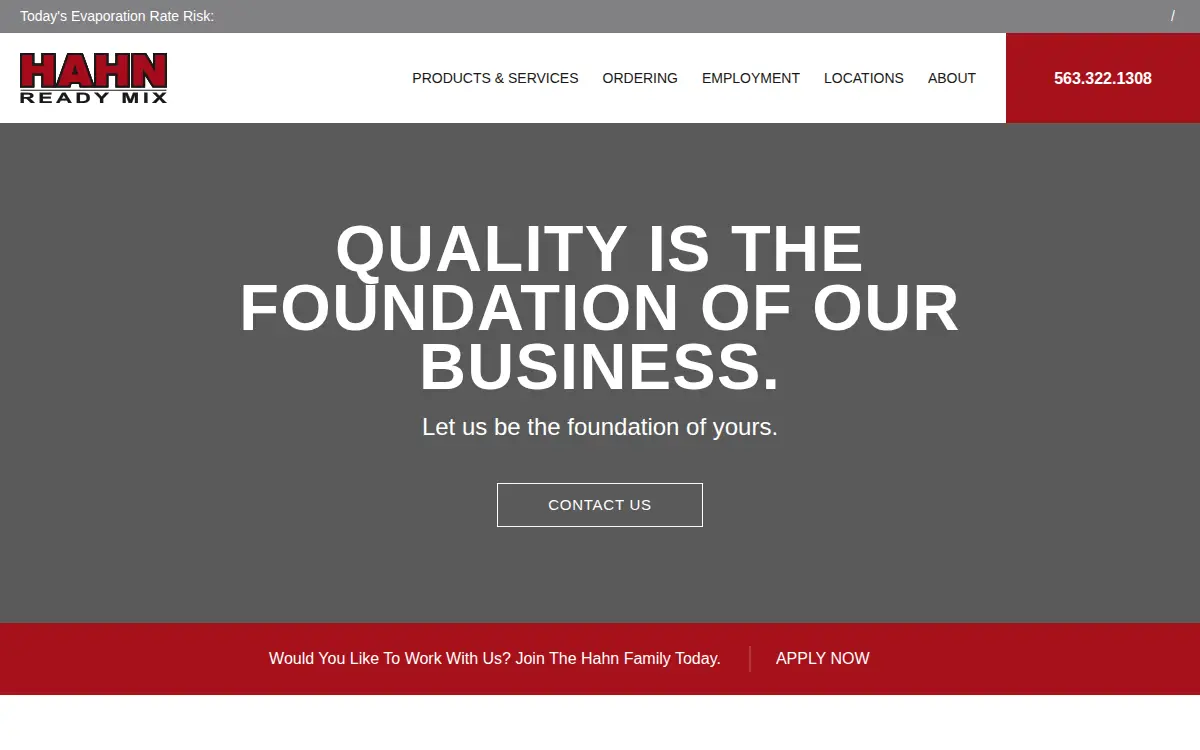 Homepage of Hahn Ready-mix CO