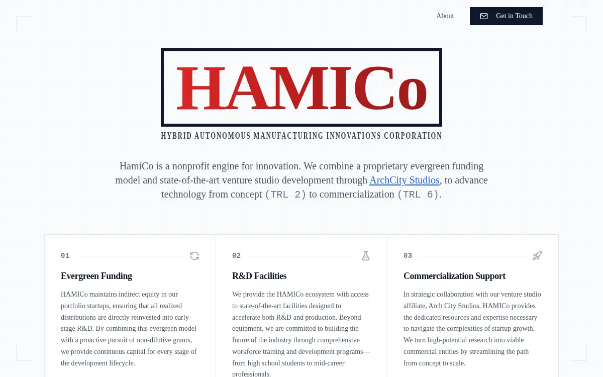 Homepage of Hybrid Autonomous Manufacturing Innovations CORP