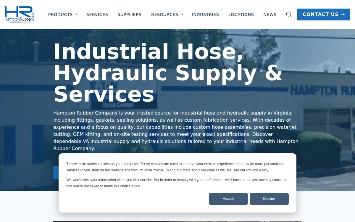 Homepage of Hampton Rubber Company