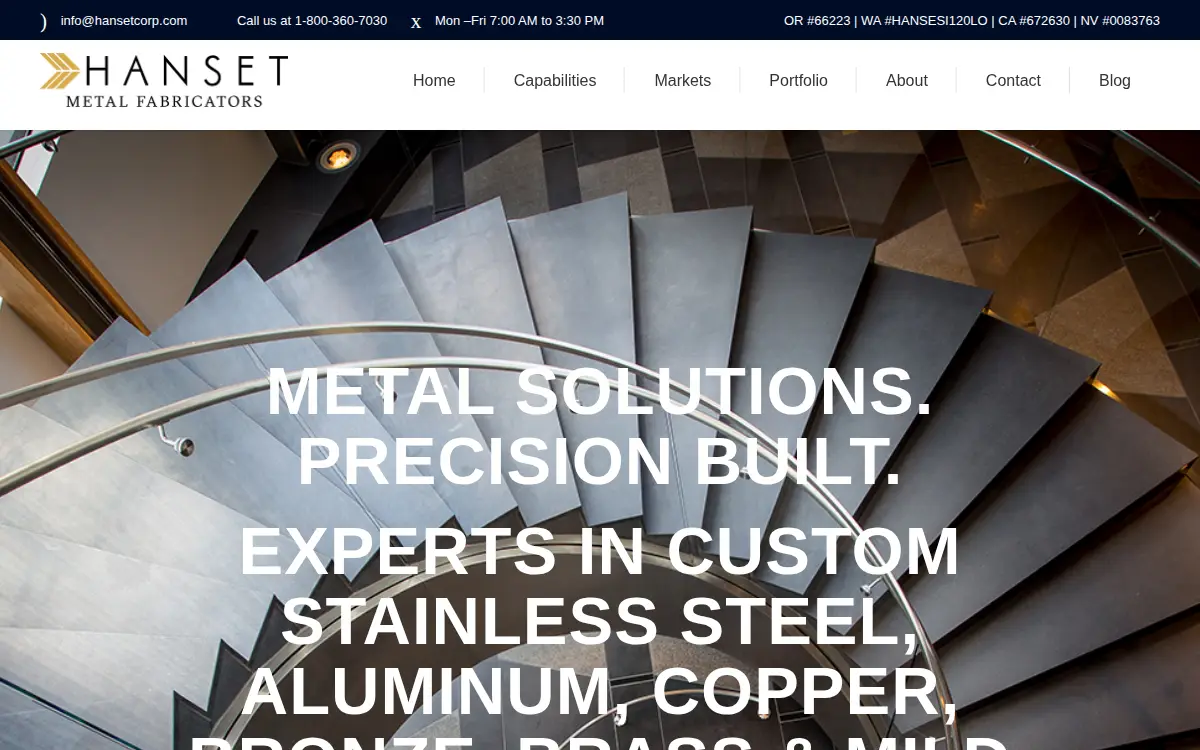 Homepage of Hanset Stainless INC