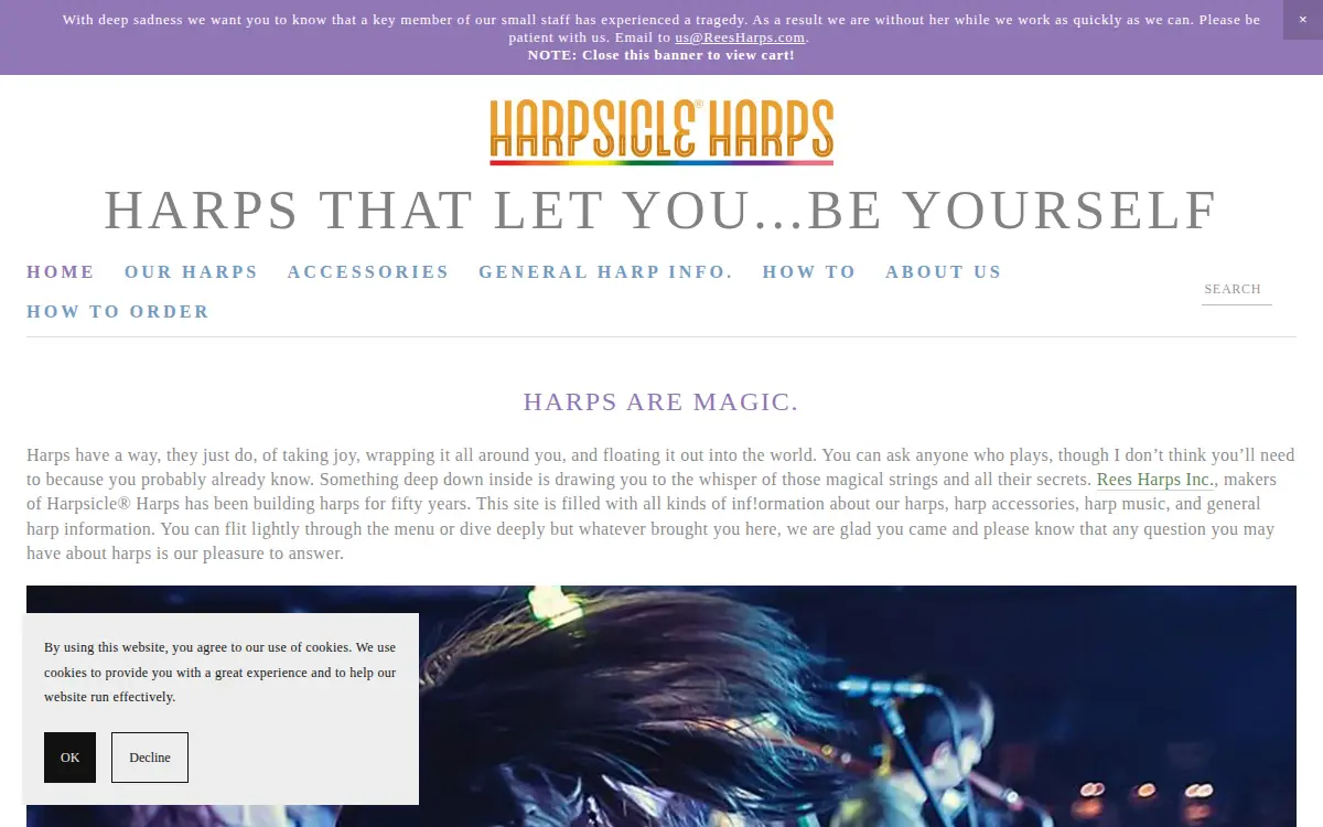 Homepage of Rees Harps INC