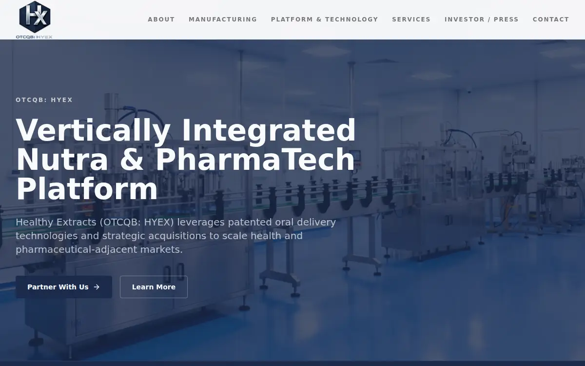Homepage of Healthy Extracts, INC.