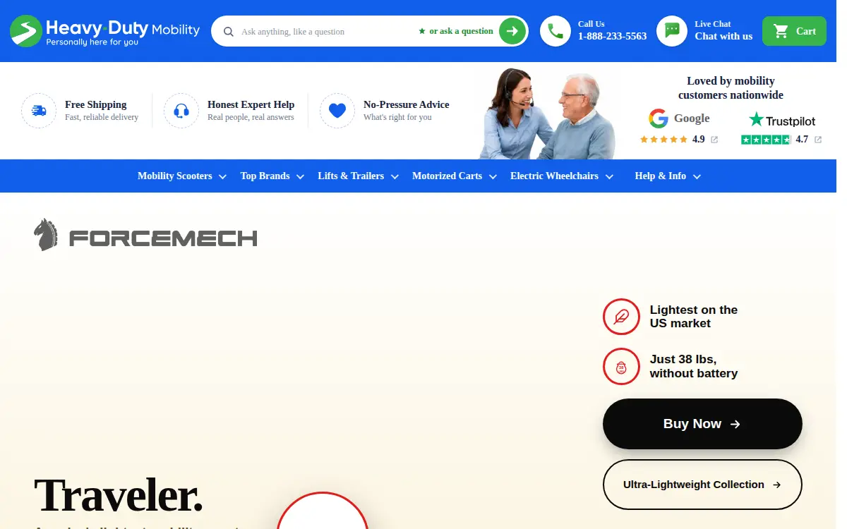 Homepage of Heavy Duty Mobility LLC