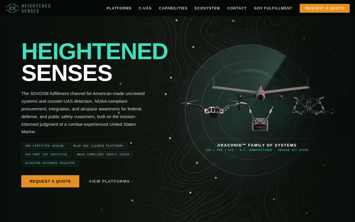 Homepage of Heightened Senses, LLC