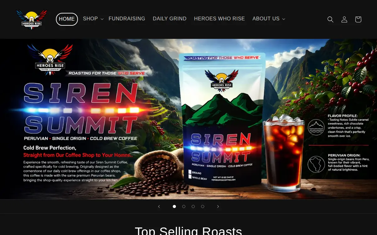 Homepage of Heroes Rise Coffee Company LLC