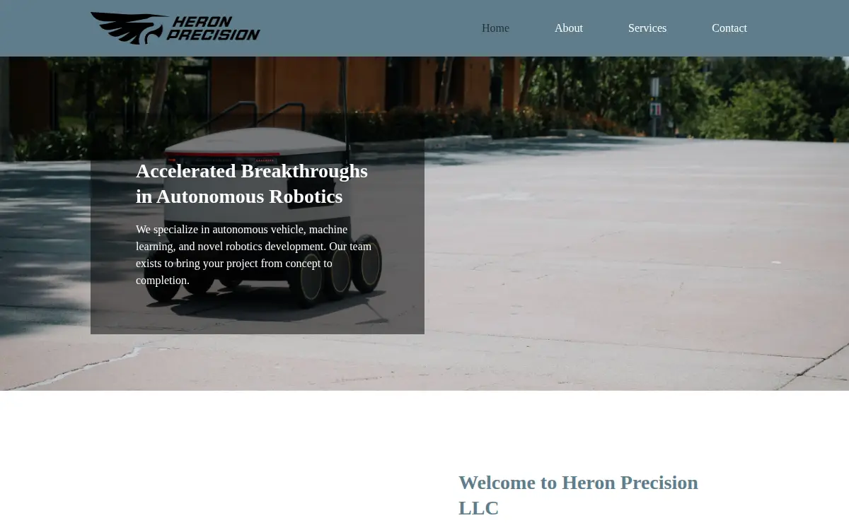 Homepage of Heron Precision, LLC