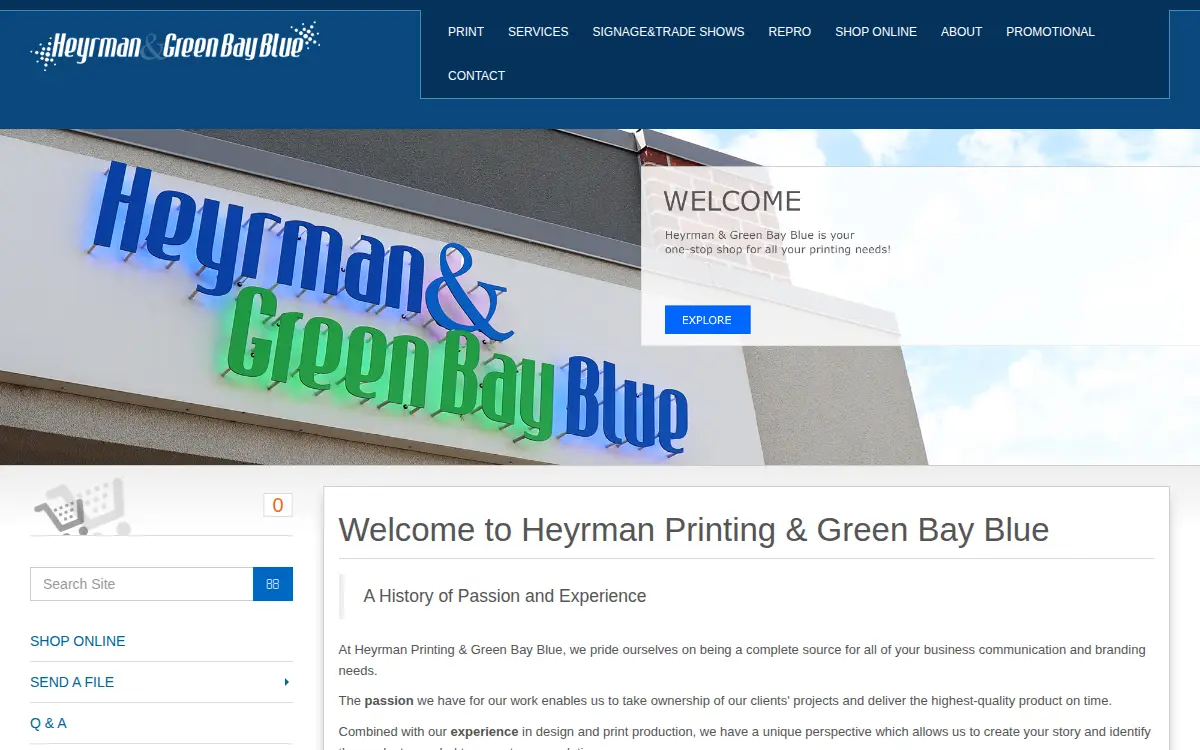 Homepage of Heyrman Printing, LLC