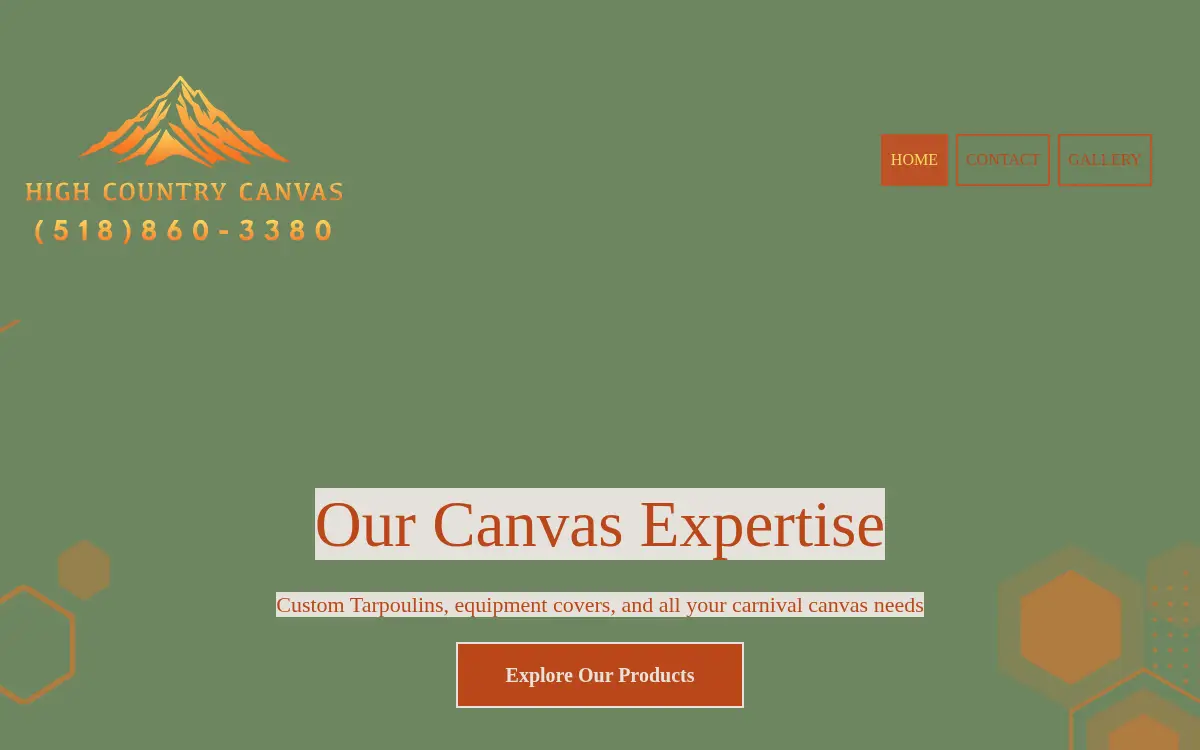 Homepage of High Country Canvas LLC