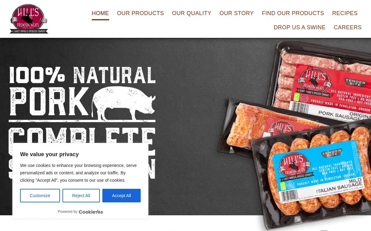 Homepage of Hill Meat Company
