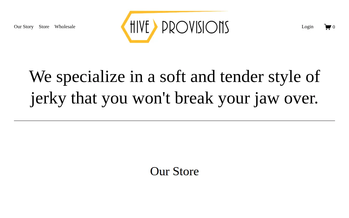 Homepage of Hive Provisions LLC