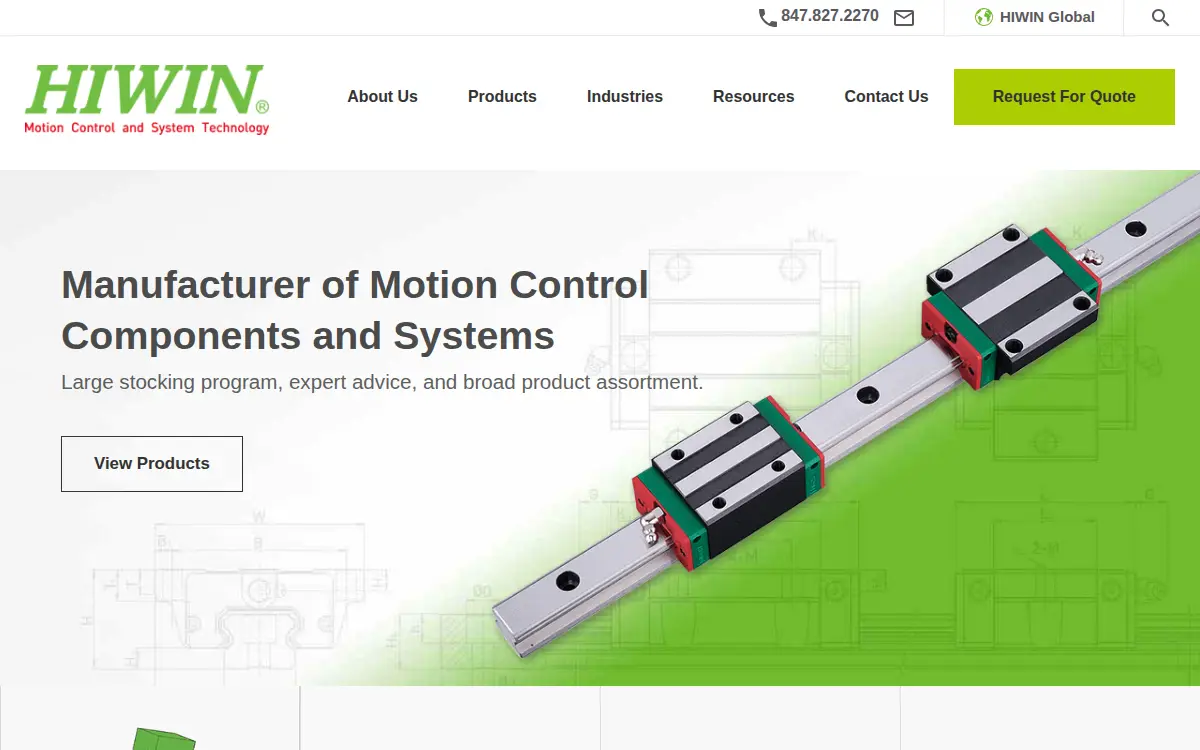 Homepage of Hiwin Corporation