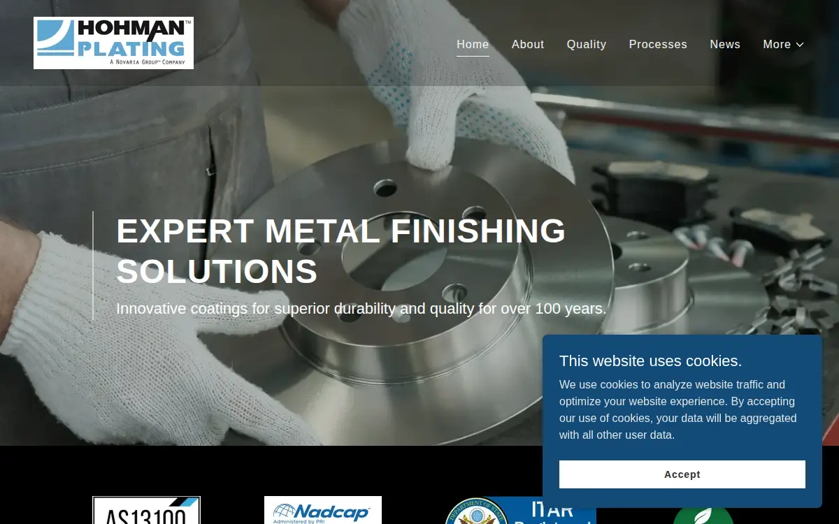 Homepage of Hohman Plating, LLC