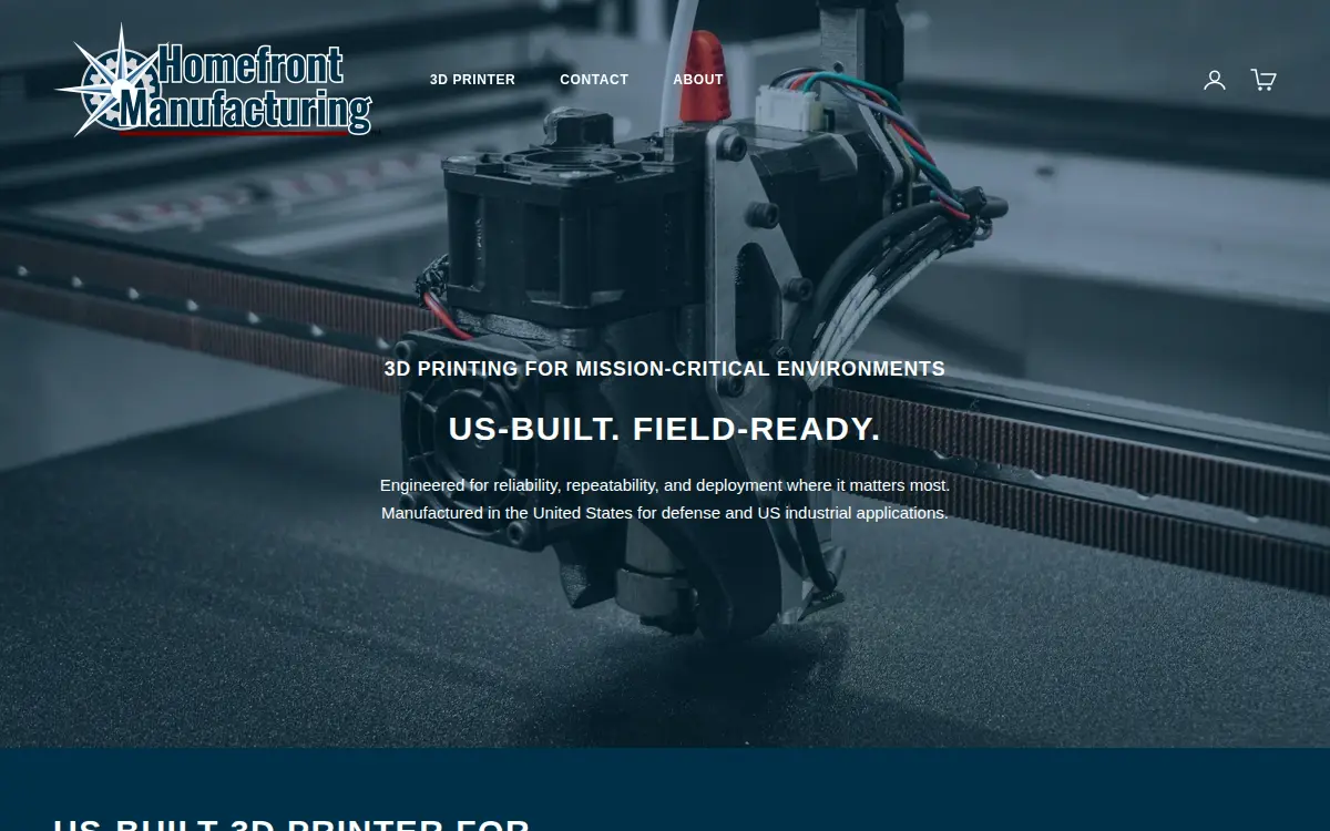 Homepage of Homefront Manufacturing LLC