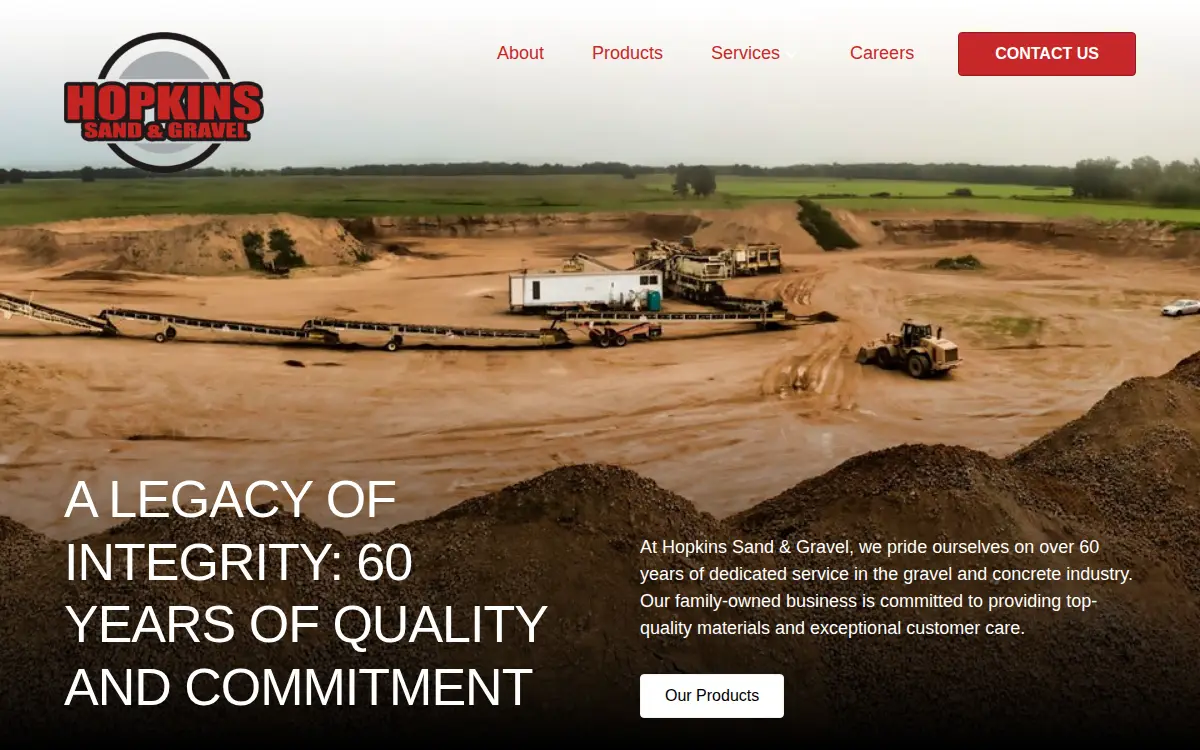 Homepage of Hopkins Sand & Gravel, INC.