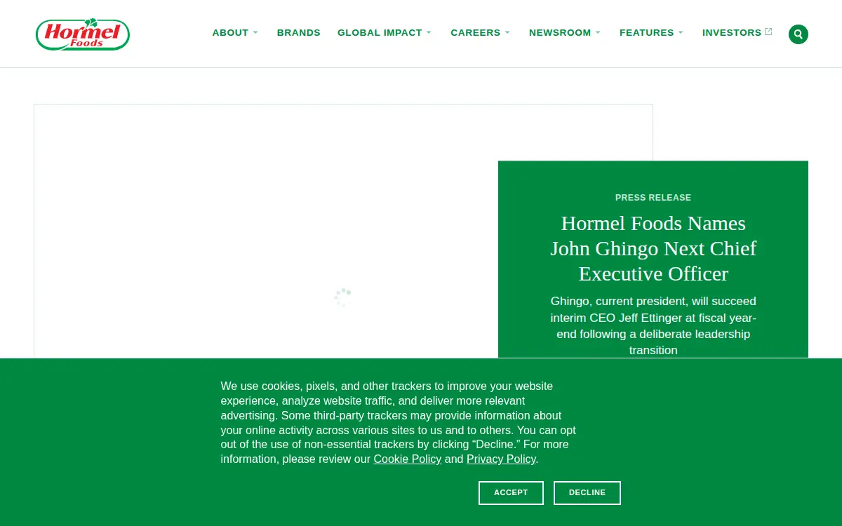 Homepage of Hormel Foods Corporation
