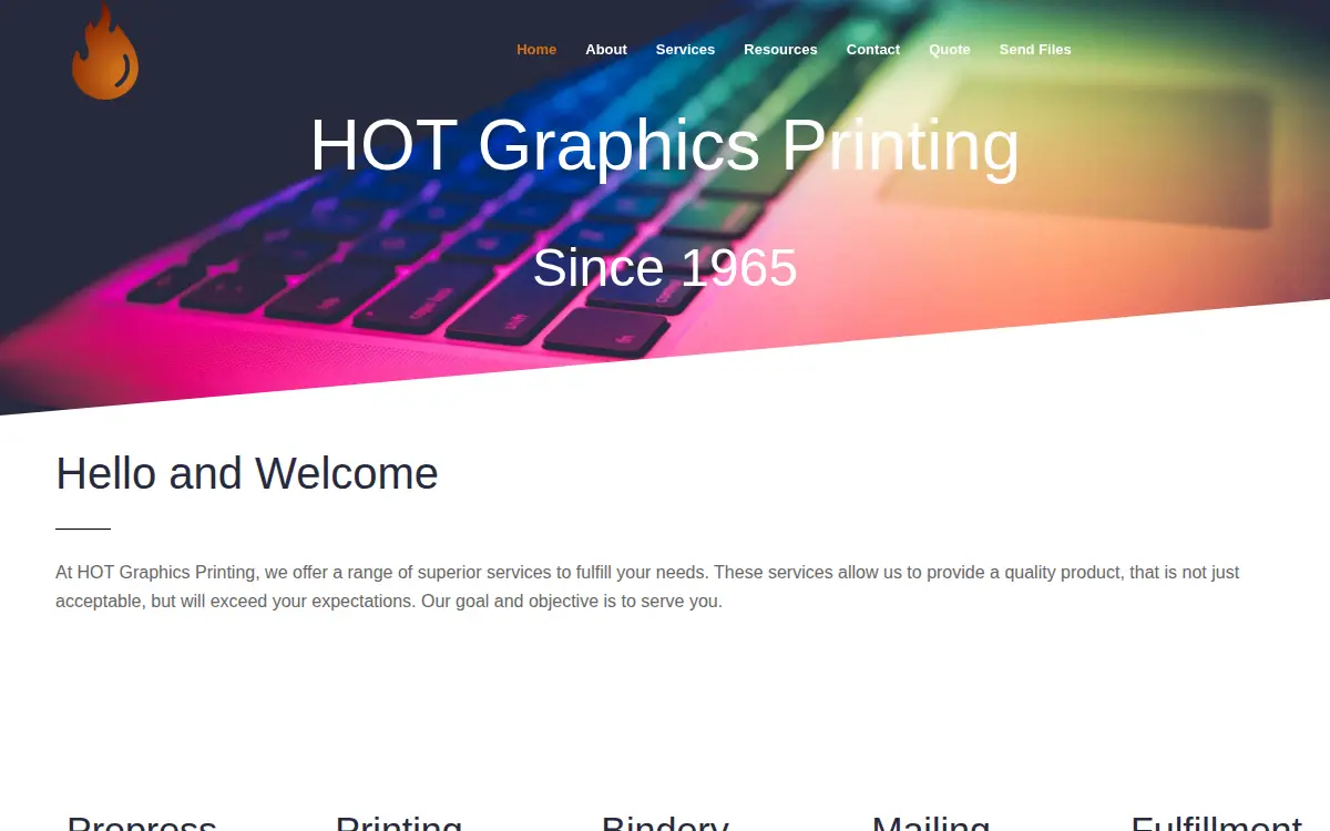 Homepage of Hot Graphics Printing, INC.