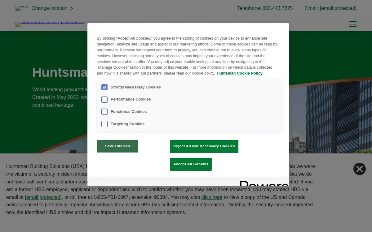 Homepage of Huntsman Building Solutions (usa) LLC