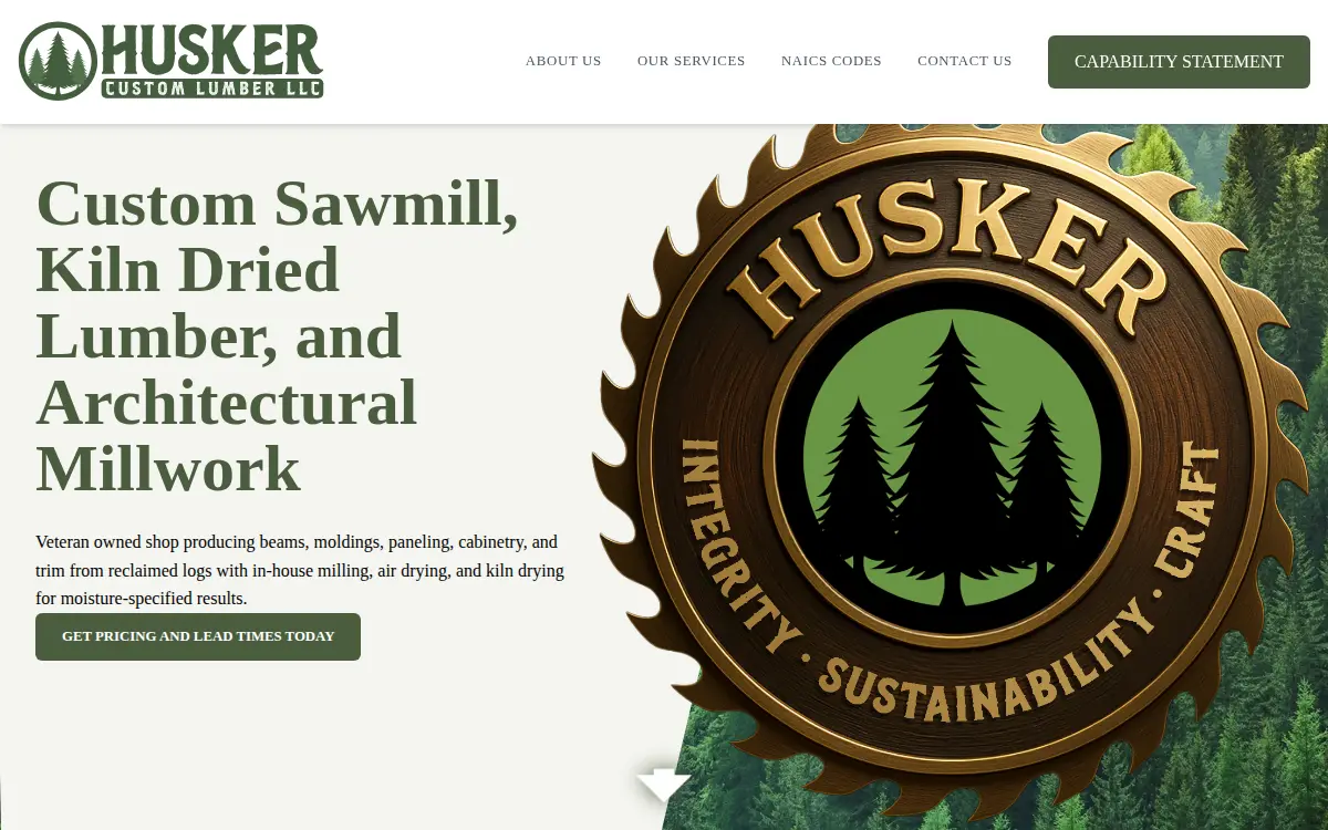 Homepage of Husker Custom Lumber L.l.c.