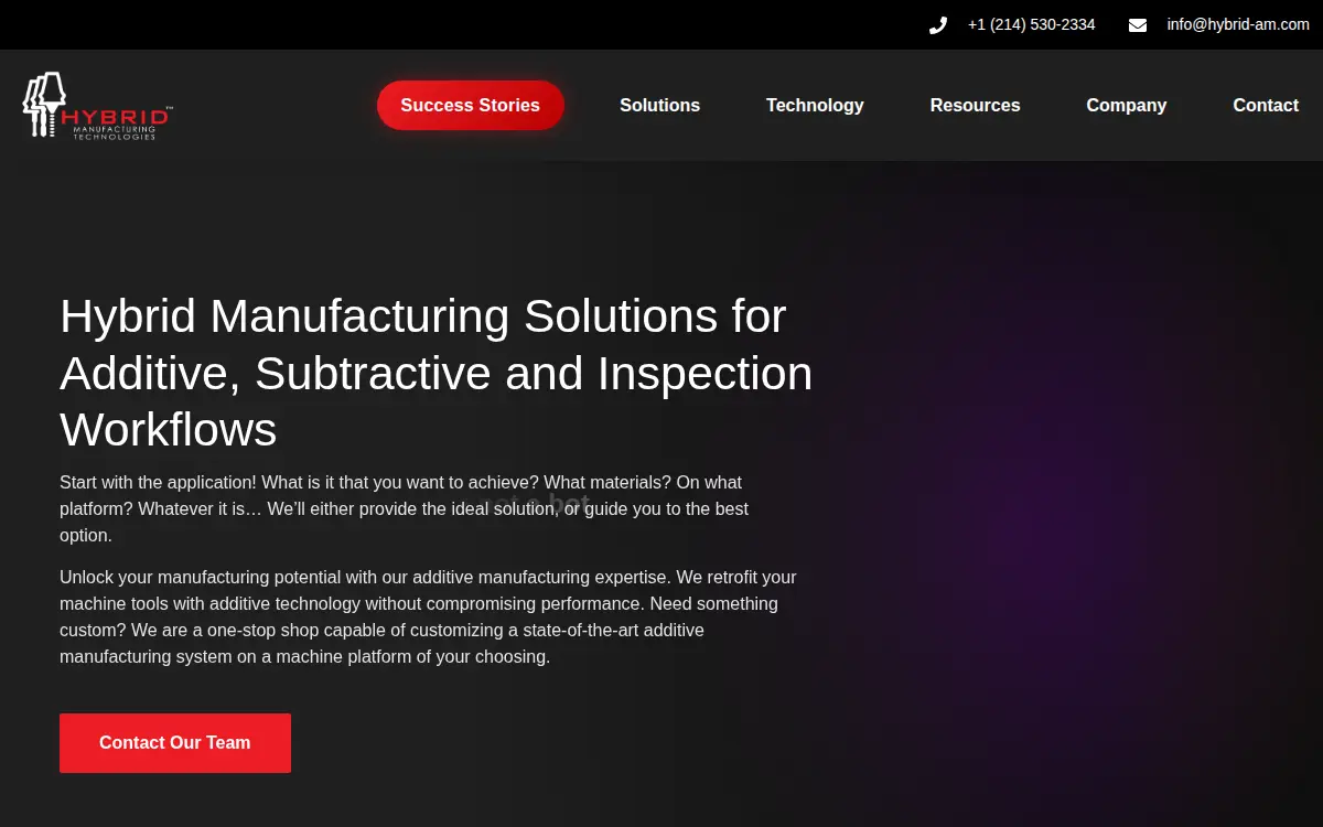 Homepage of Hybrid Manufacturing Technologies Global, INC.