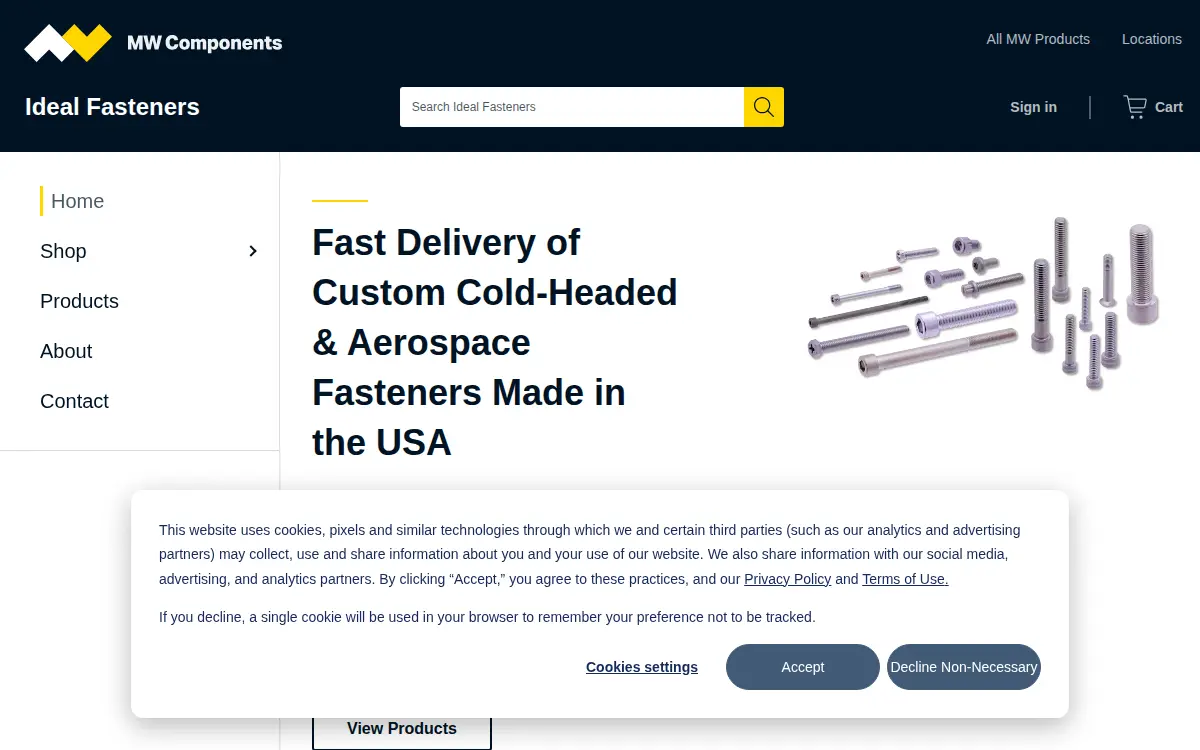 Homepage of Ideal Fasteners, INC.