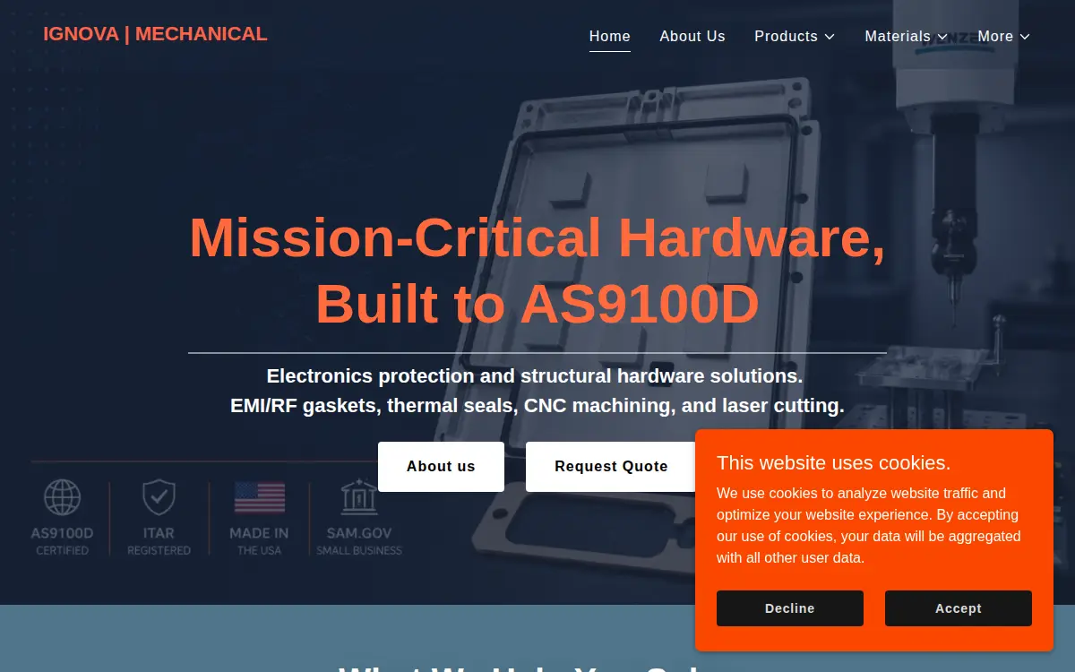 Homepage of Ignova Mechanical Solutions, LLC