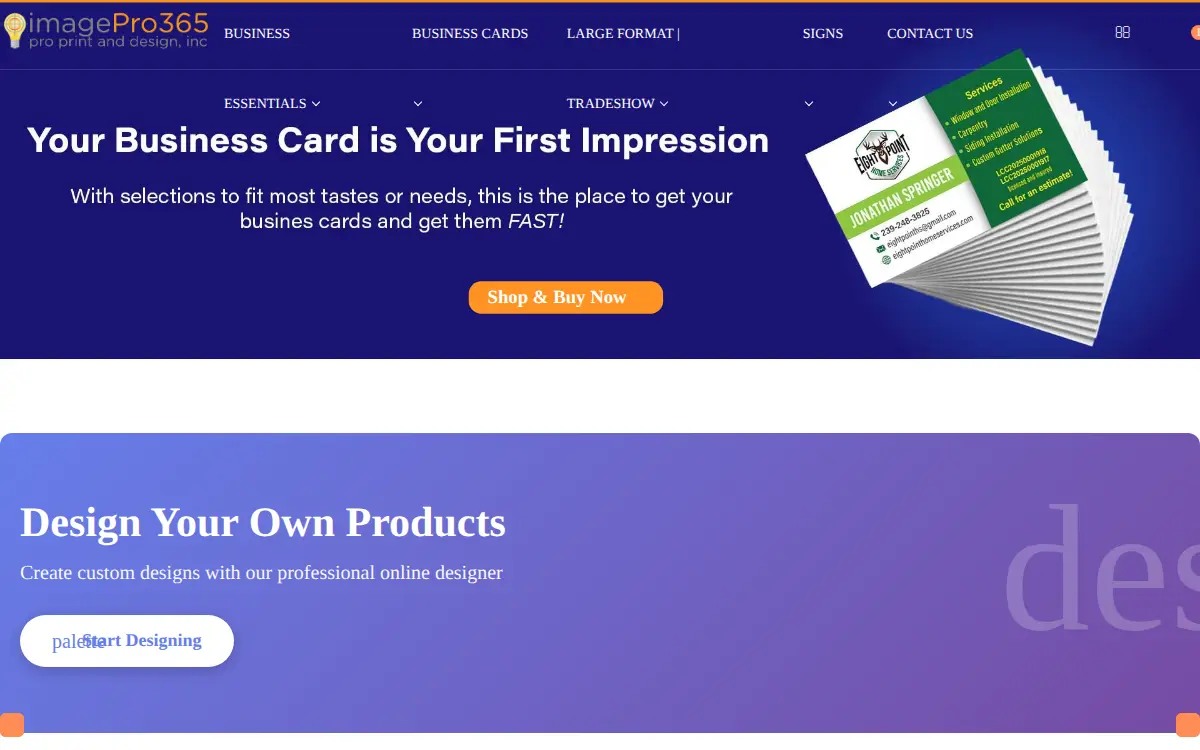 Homepage of Imagepro365 Pro Print and Design, INC.
