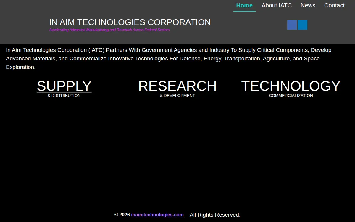 Homepage of In Aim Technologies Corporation