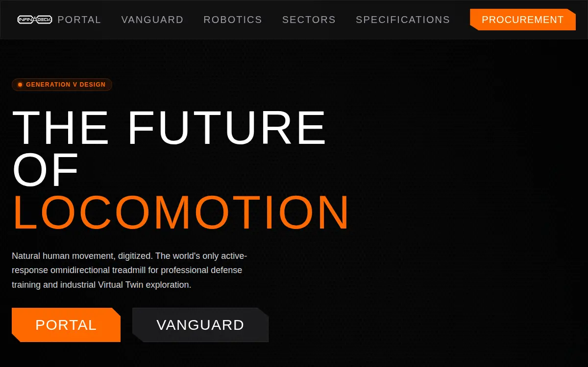 Homepage of Infinadeck Corporation