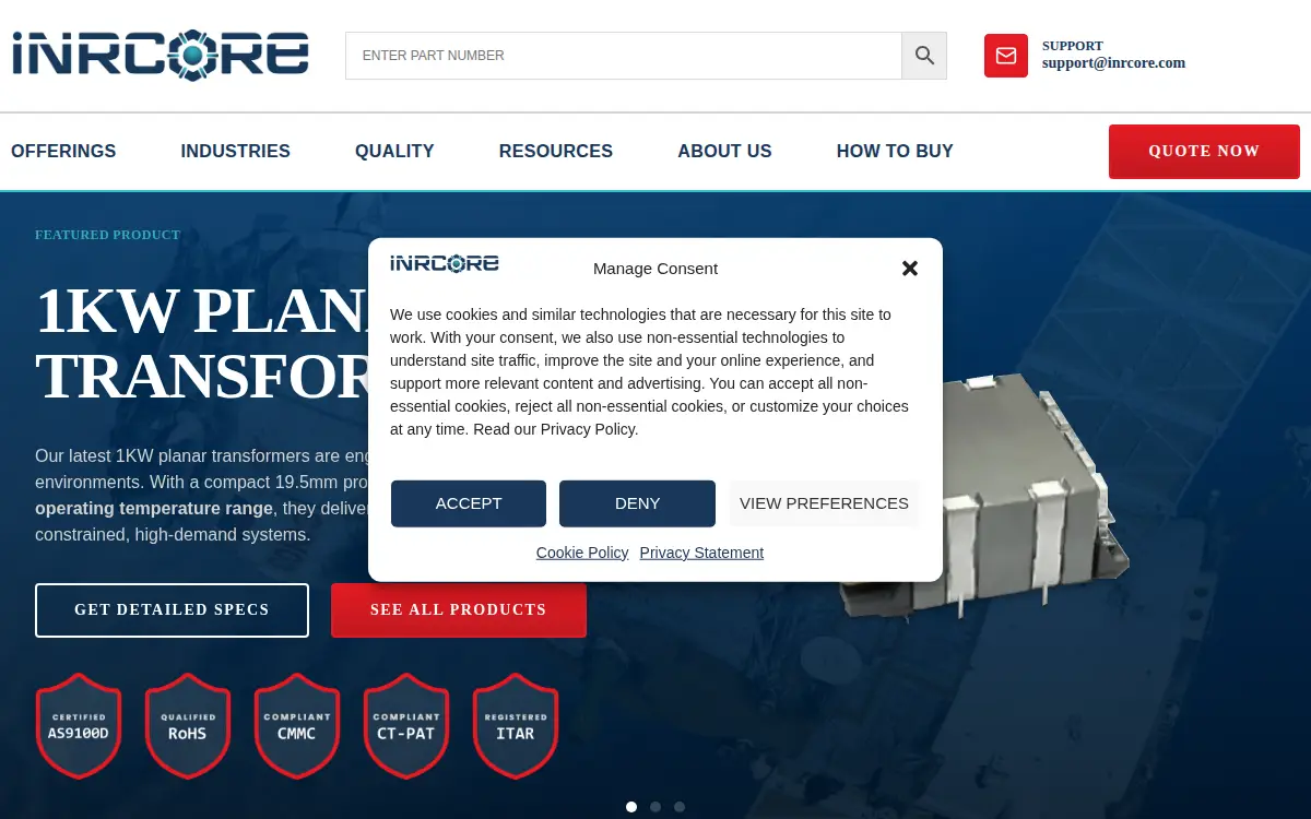 Homepage of Inrcore, LLC