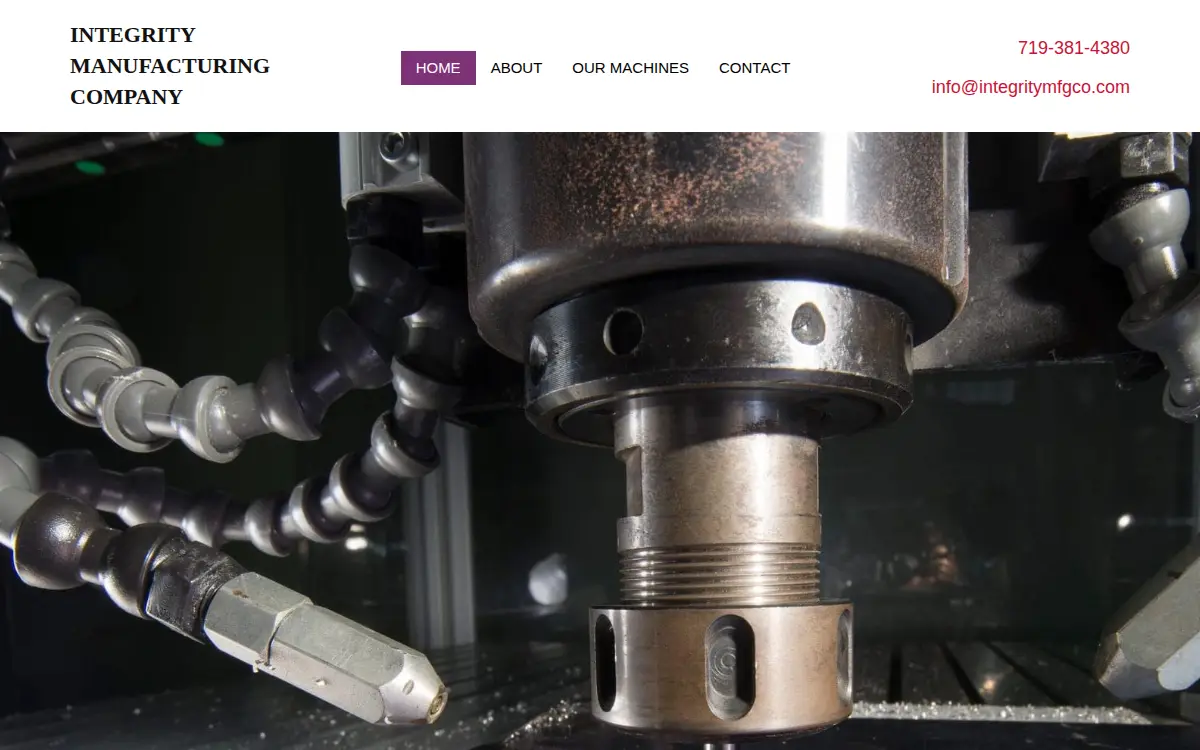 Homepage of Integrity Manufacturing CO