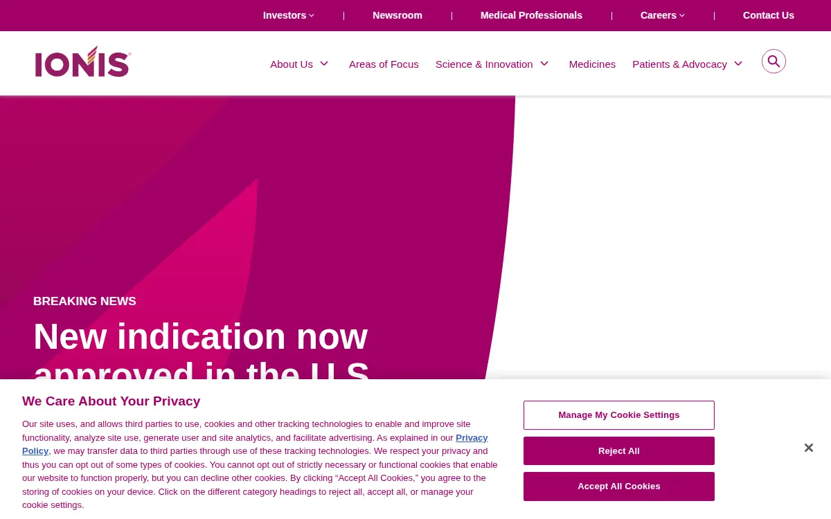 Homepage of Ionis Pharmaceuticals, INC.