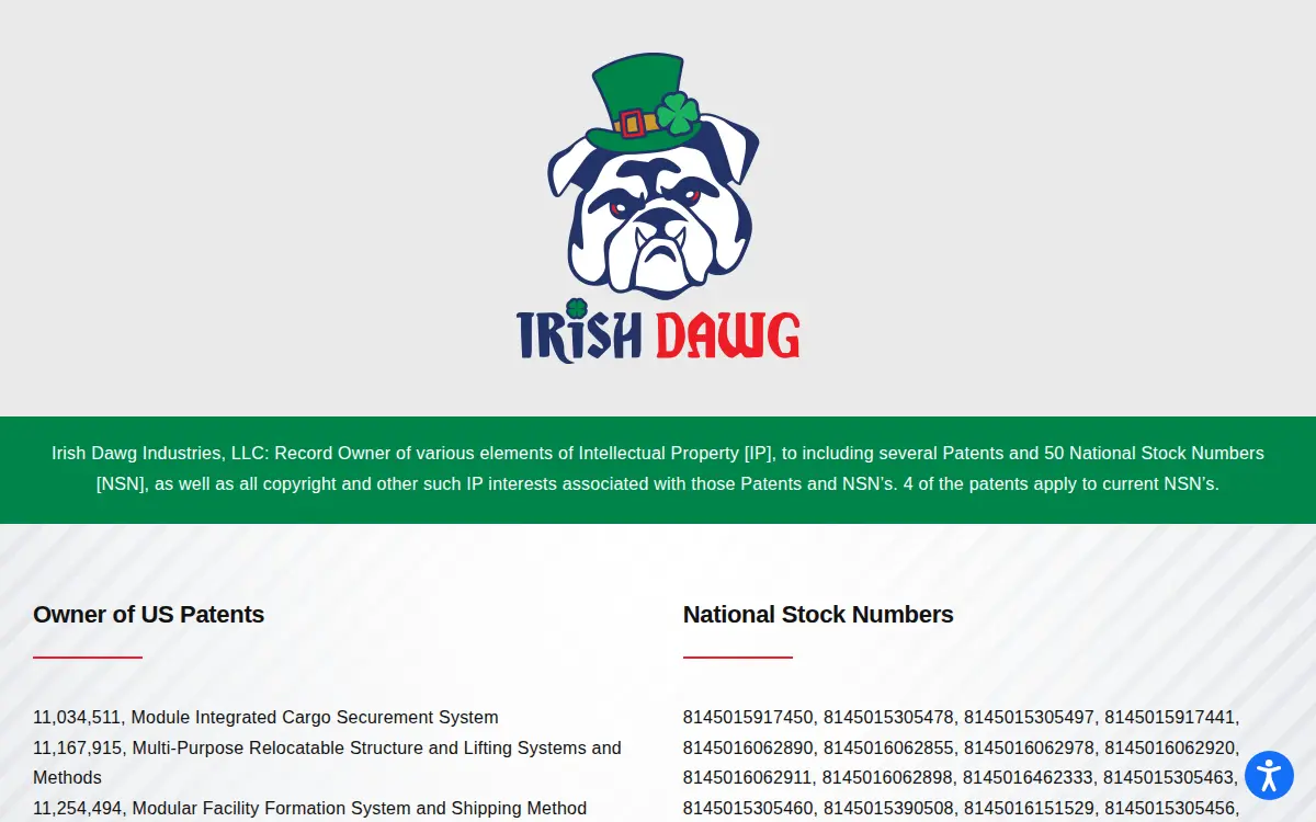 Homepage of Irish Dawg Industries, LLC