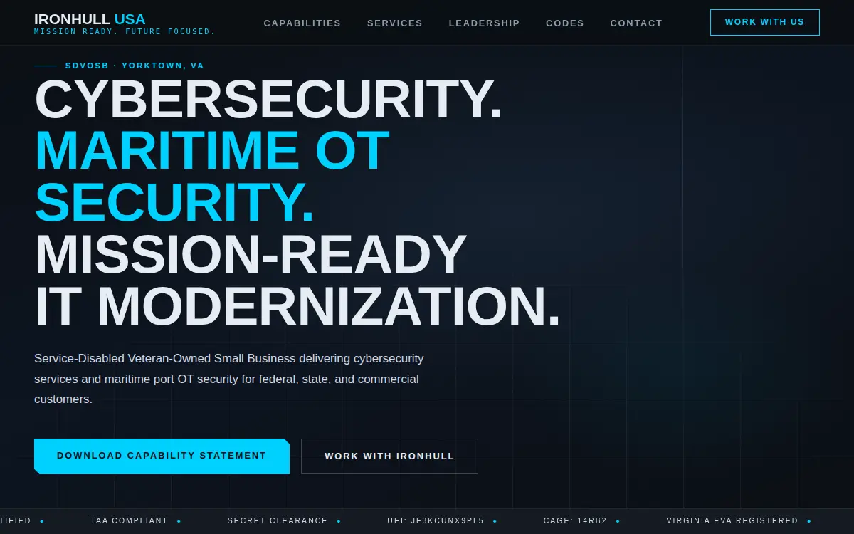 Homepage of Ironhull Usa, LLC