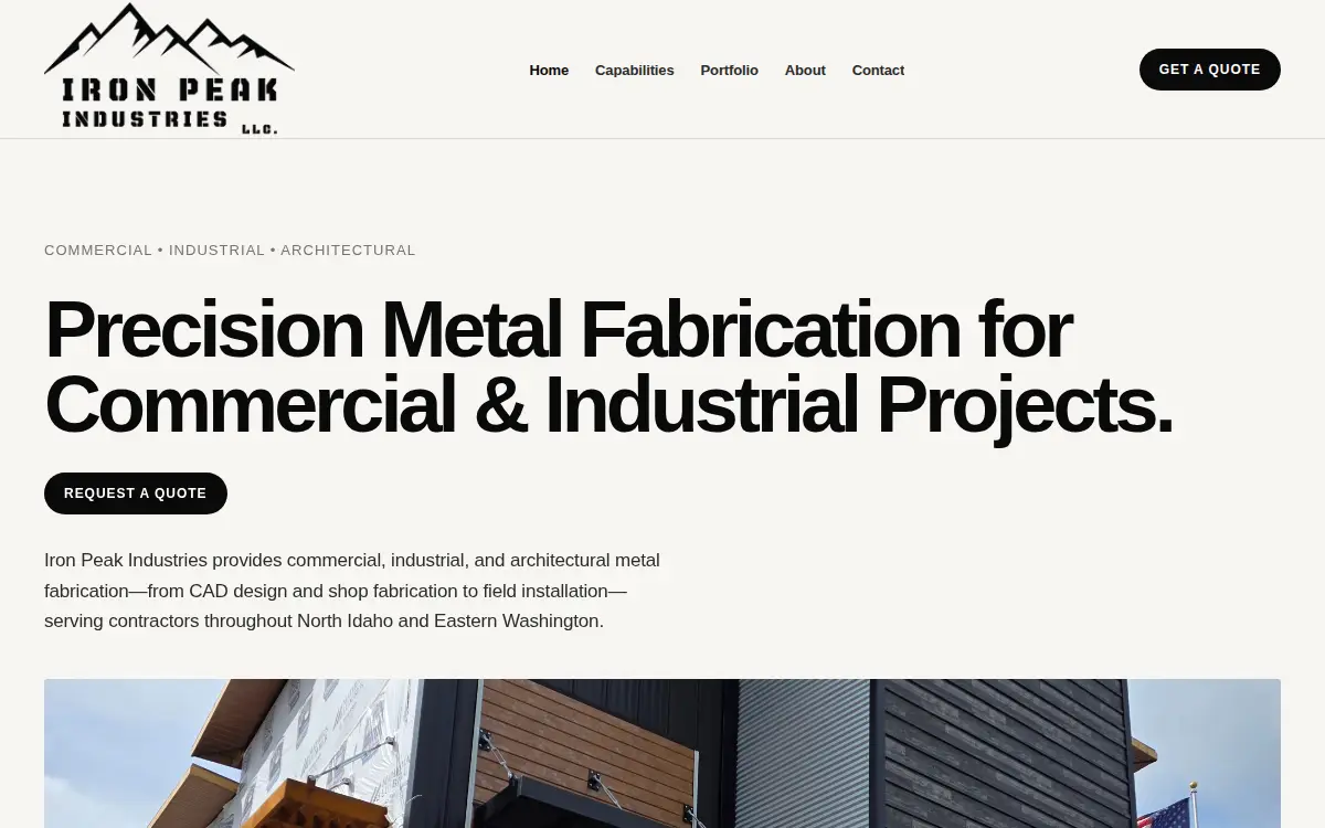 Homepage of Iron Peak Industries, LLC