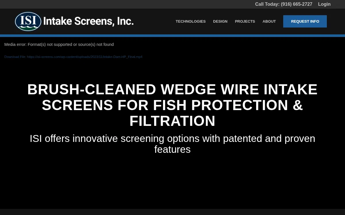 Homepage of Intake Screens, INC.