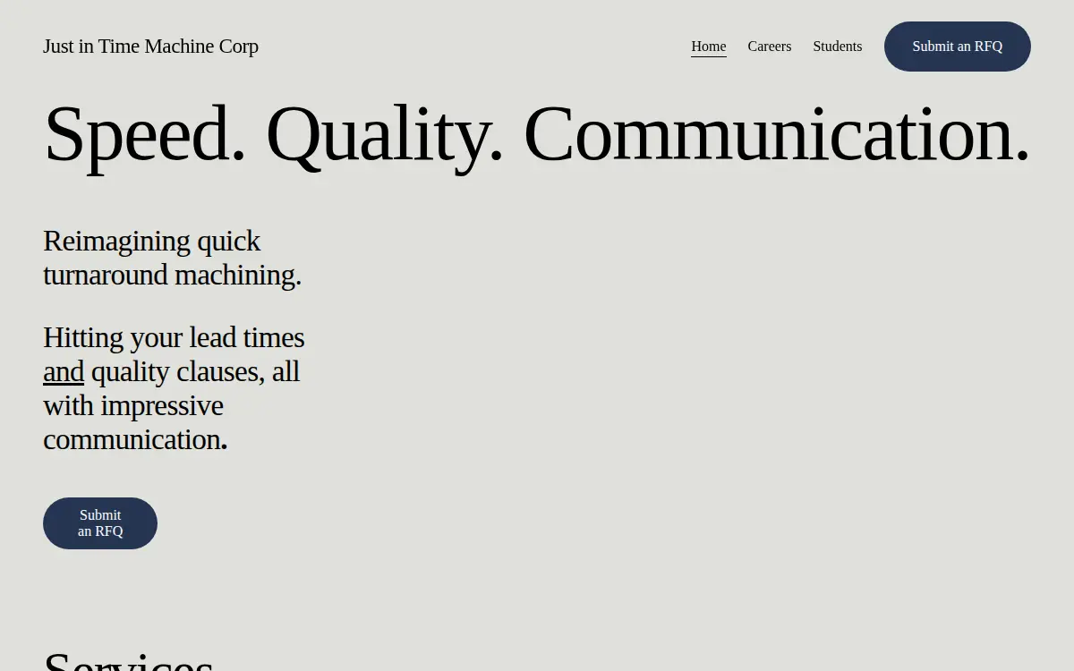 Homepage of Just in Time Machine CORP