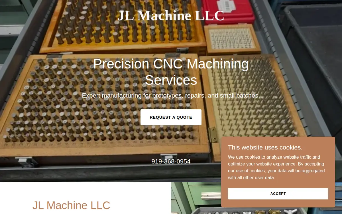 Homepage of J. L. Machine, LLC