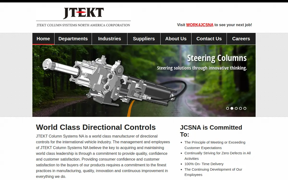 Homepage of Jtekt Column Systems North America Corporation