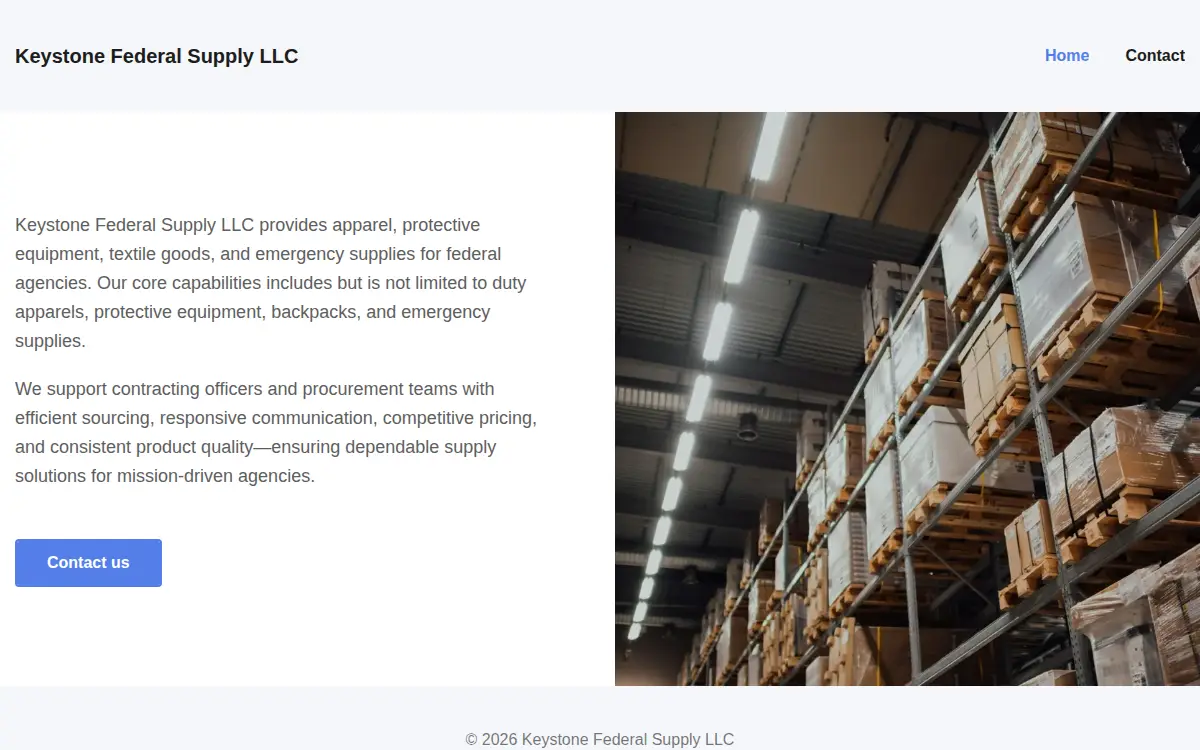 Homepage of Keystone Federal Supply LLC