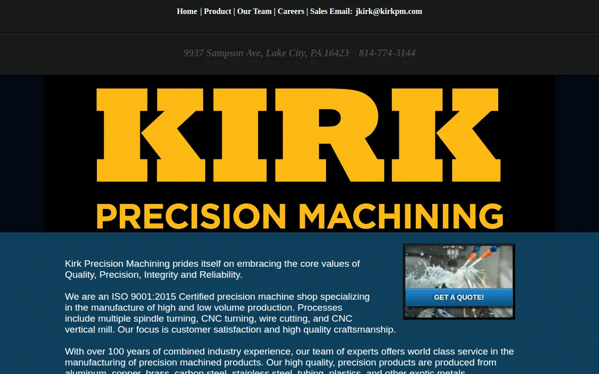 Homepage of Kirk Precision Machining LLC