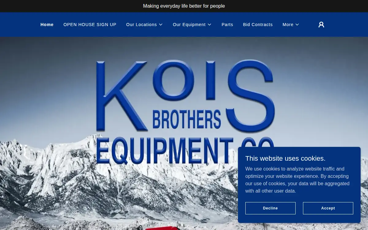 Homepage of Kois Brothers Equipment Co., INC.
