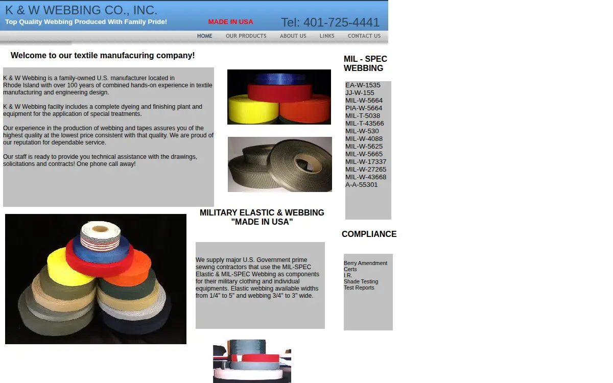 Homepage of K&w Webbing Company