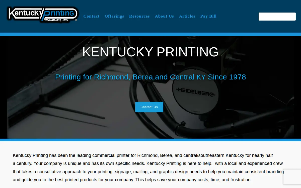 Homepage of Kentucky Printing Richmond, INC