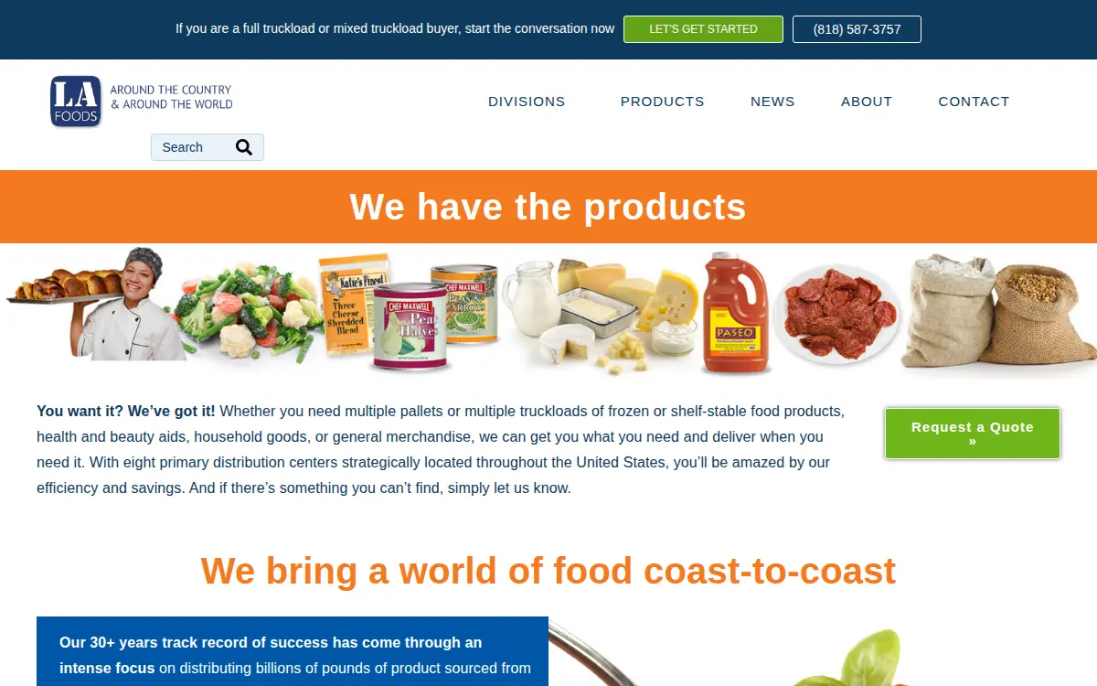 Homepage of L.a. Foods, LLC