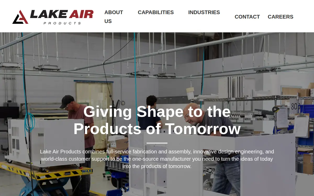 Homepage of Lake Air Products, LLC